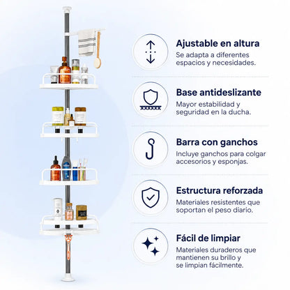 Estante para ducha 4 niveles | Adios al desorden de la ducha, sin taladro y sin complicarte